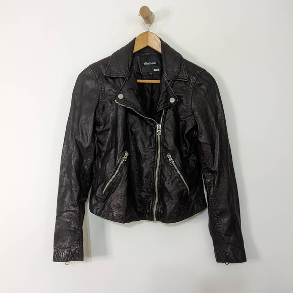 Madewell Jackets & Blazers - Madewell Black Washed Leather Motorcycle Jacket Size Small Preowned FLAWS DIY